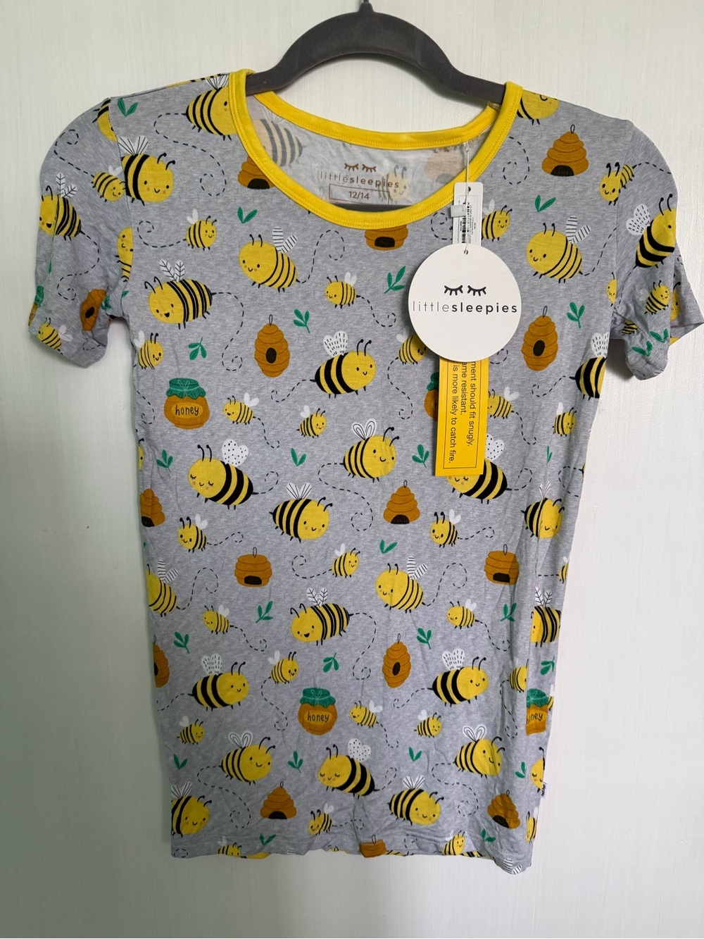 Little Sleepies Kids' Grey & Yellow Bee Short-Sleeve Top